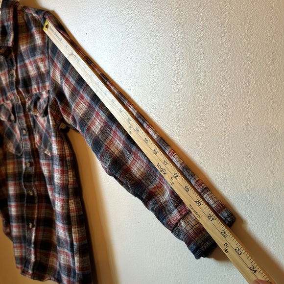 Fall Flannel Boys 16/18 Large Red Blue White plaid button down up medium weight - Picture 7 of 7